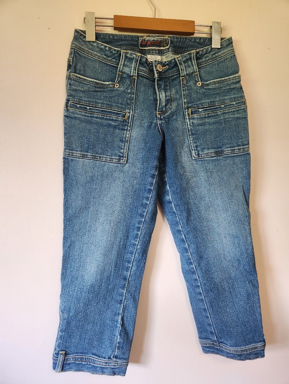 Vintage Y2K Blue Asphalt Low Rise Capri Jeans Cropped Utility McBling Rodeo 7/28